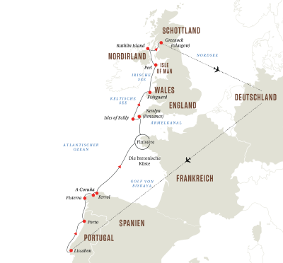 Europäische Atlantikküste und die Westküste der britischen Inseln – von Lissabon bis Glasgow