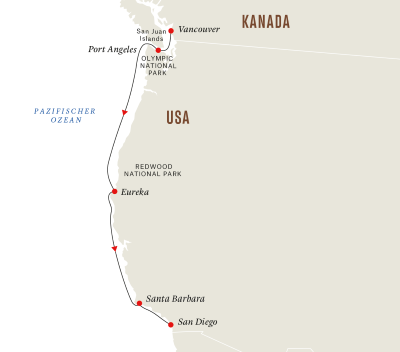 Westküste der USA – Höhepunkte und Nationalparks am Pazifik (Kurs Süd)