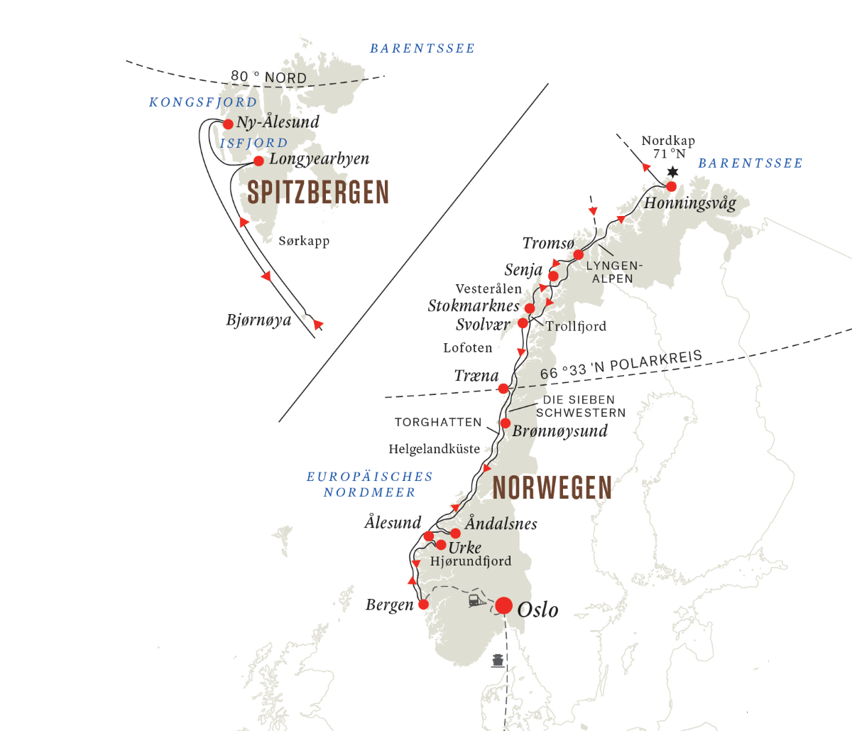 Sommer in Norwegen: Fjordküste und arktische Landschaften