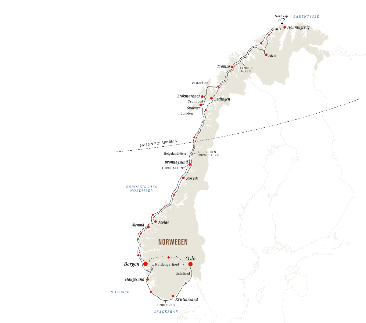 Die Hurtigruten Nordkap-Linie (Seereise ab Oslo) 2024/25