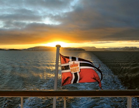 Norwegian flag in ocean