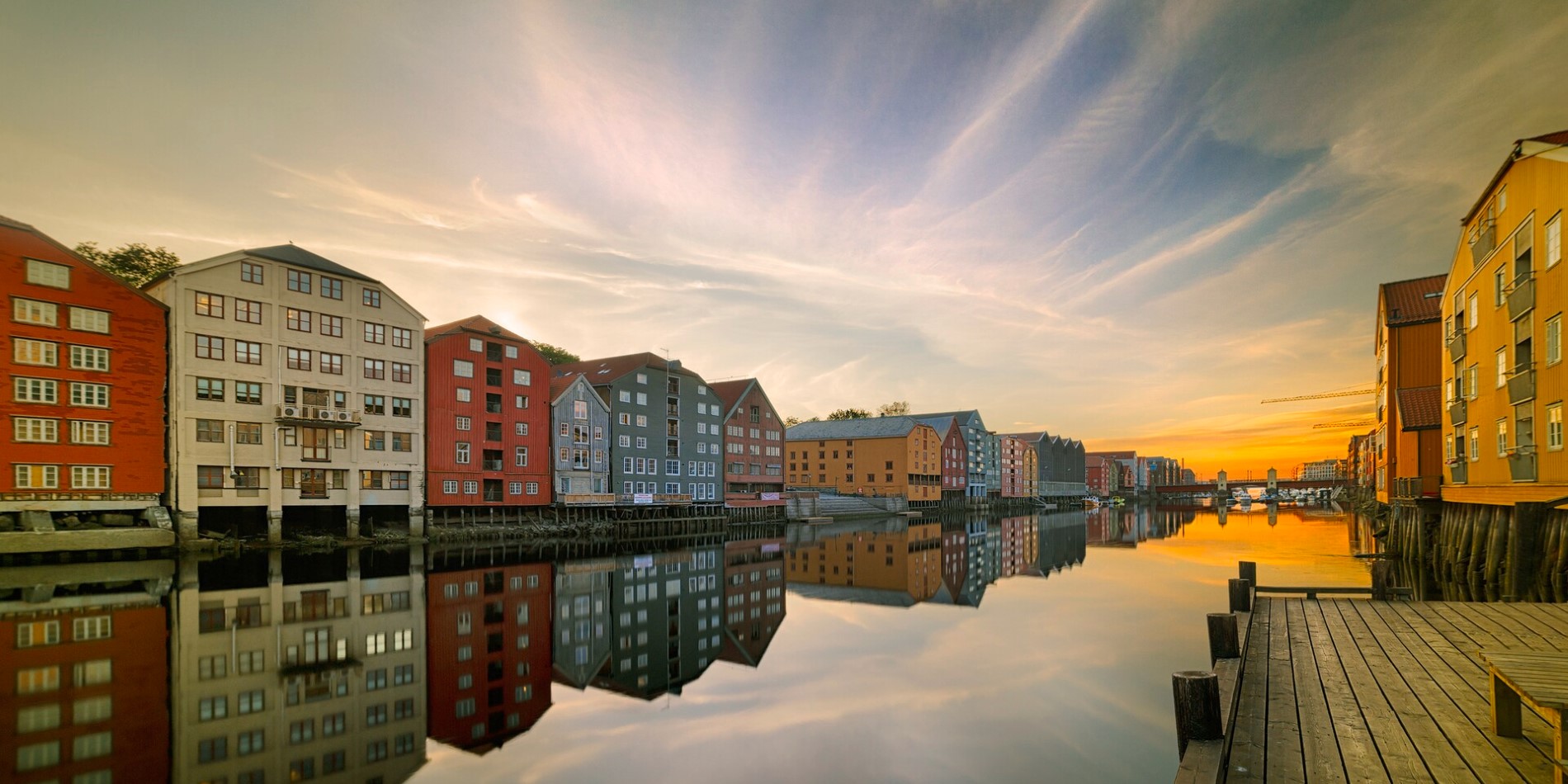 Sunset over the canal in Trondheim